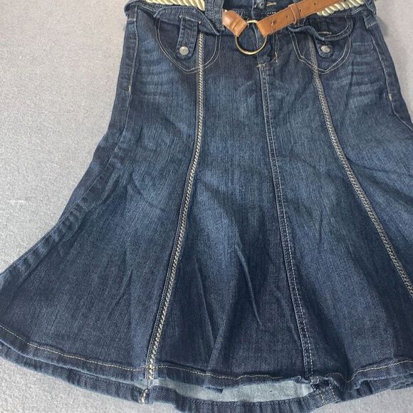 Vintage Y2K Candies Belted Denim Midi Trumpet Flare Skirt Size 5 - Picture 2 of 10
